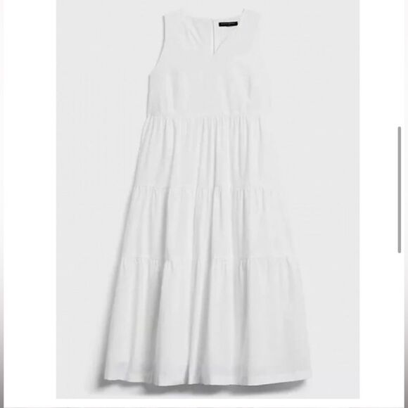 Banana Republic 100% Organic Cotton White Lined Sleeveless Midi Dress Size 6 - Picture 5 of 6
